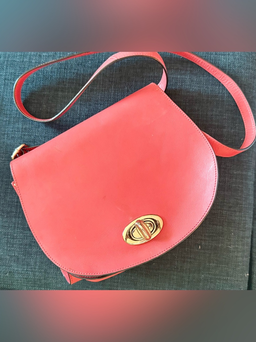 Halogen Coral Leather Crossbody Saddlebag with Gold Turn-Lock